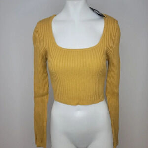 Fashion Nova Ribbed  Square Neck Crop Long Sleeve